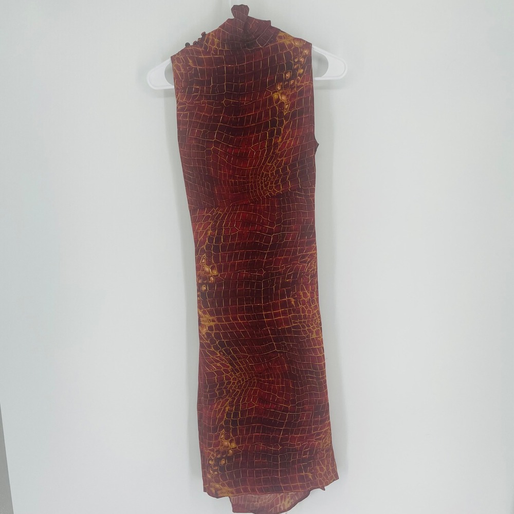 Diane von Furstenberg Vintage Crocodile Print Silk Mock Neck Ruched Midi Dress - Picture 10 of 11